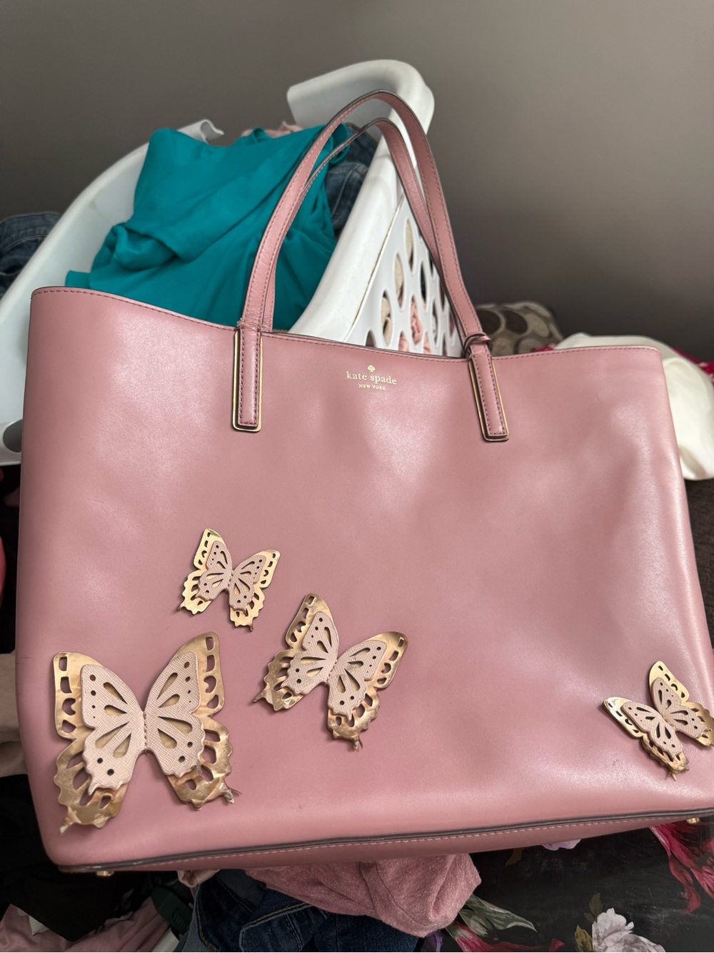 kate spade Pink Leather Butterfly Appliqué Tote